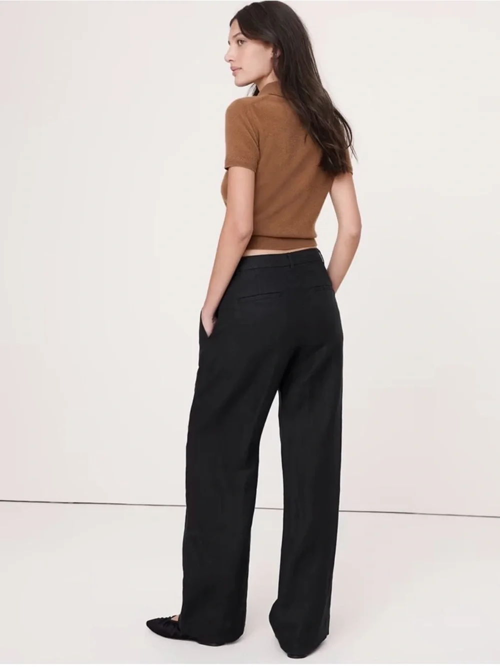 Banana Republic The SoHo Wide Leg Pant in Linen. Black. Size 10P. New with tag